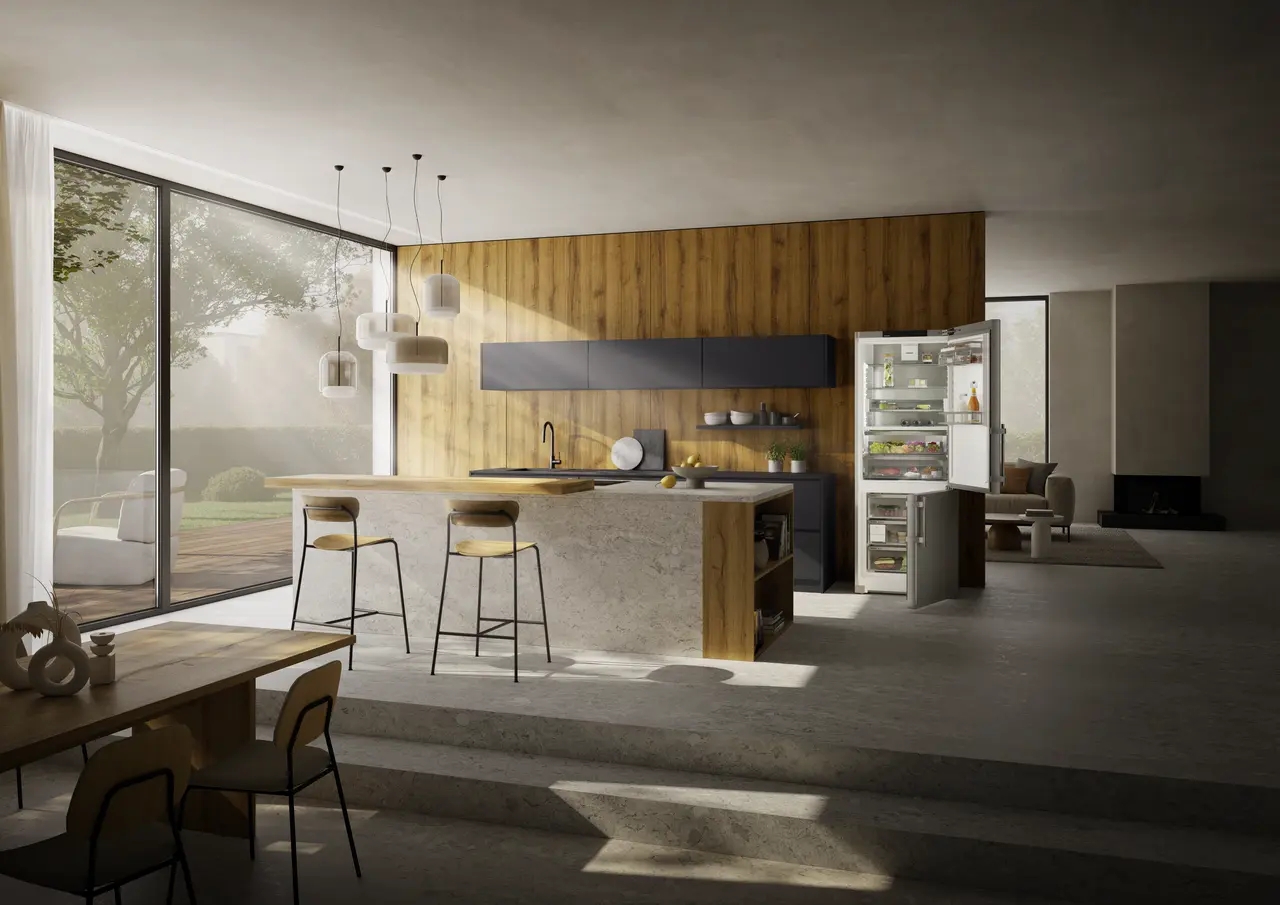 Product image, Perspective: milieu, Fridge-freezer with BioFresh and NoFrost, Casing colour: silver, Door colour: stainless steel