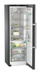 Product image, Perspective: oblique open decorated, Freestanding refrigerator with BioFresh Professional, Casing colour: BlackSteel, Door colour: BlackSteel