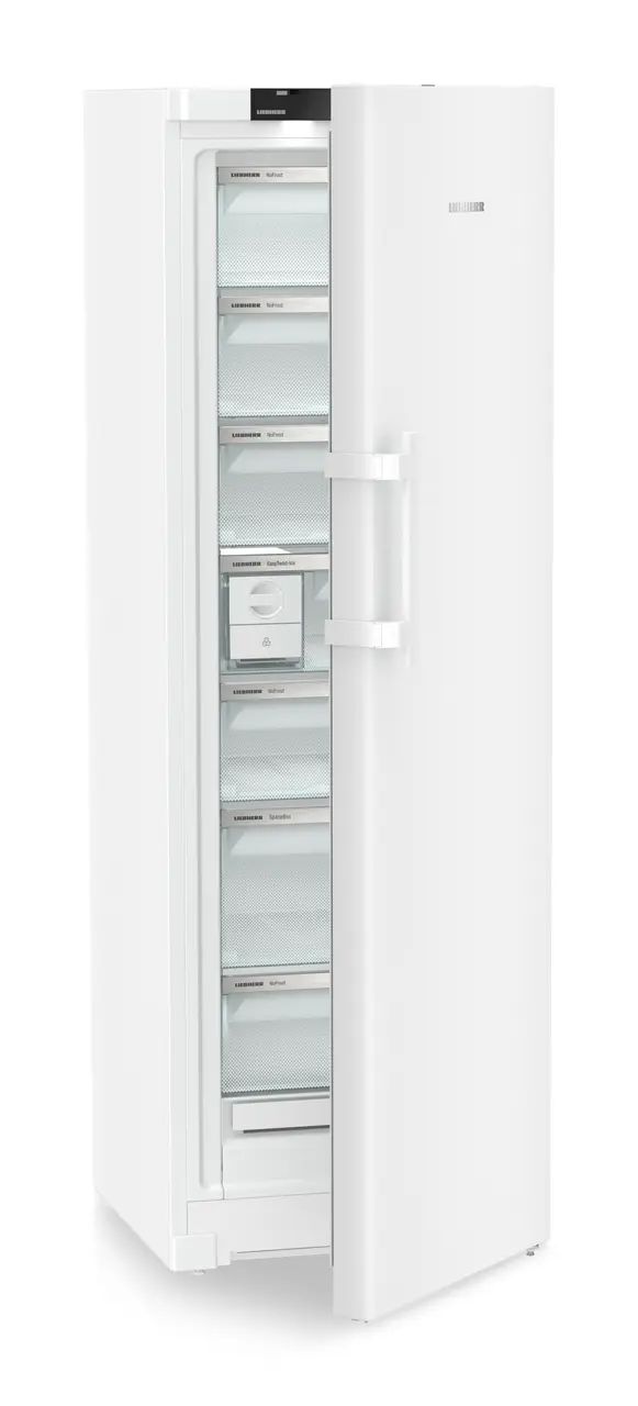 Product image, Perspective: oblique half-open empty, Freestanding freezer with NoFrost and EasyTwist-Ice, Casing colour: white, Door colour: white