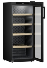 Product image, Perspective: oblique open empty, Wine storage cabinet, Casing colour: black, Door colour: black