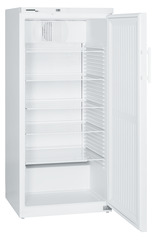 Product image, Perspective: oblique open empty, Lab refrigerator with mechanical control system, Casing colour: white