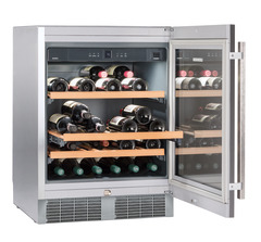 Product image, Perspective: special form, Under-worktop wine storage cabinet, Casing colour: silver, Door colour: stainless steel