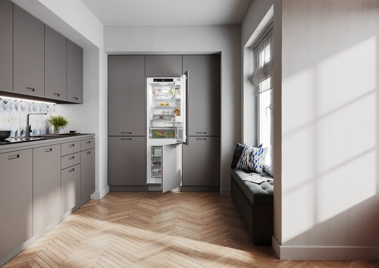 Produktbild, Perspektiv: Omgivning, Integrerbar kyl-fryskombination med EasyFresh och NoFrost