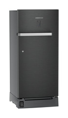 Product image, Perspective: oblique closed, Single-door refrigerator 191 l with foot pedal base drawer and iCoolTouch UI, Casing colour: grey, Door colour: BlackSteel