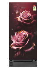 Product image, Perspective: straight closed, Single-door fridge 191 l in 4 star with foot pedal base drawer, Casing colour: red, Door colour: Red Rosette