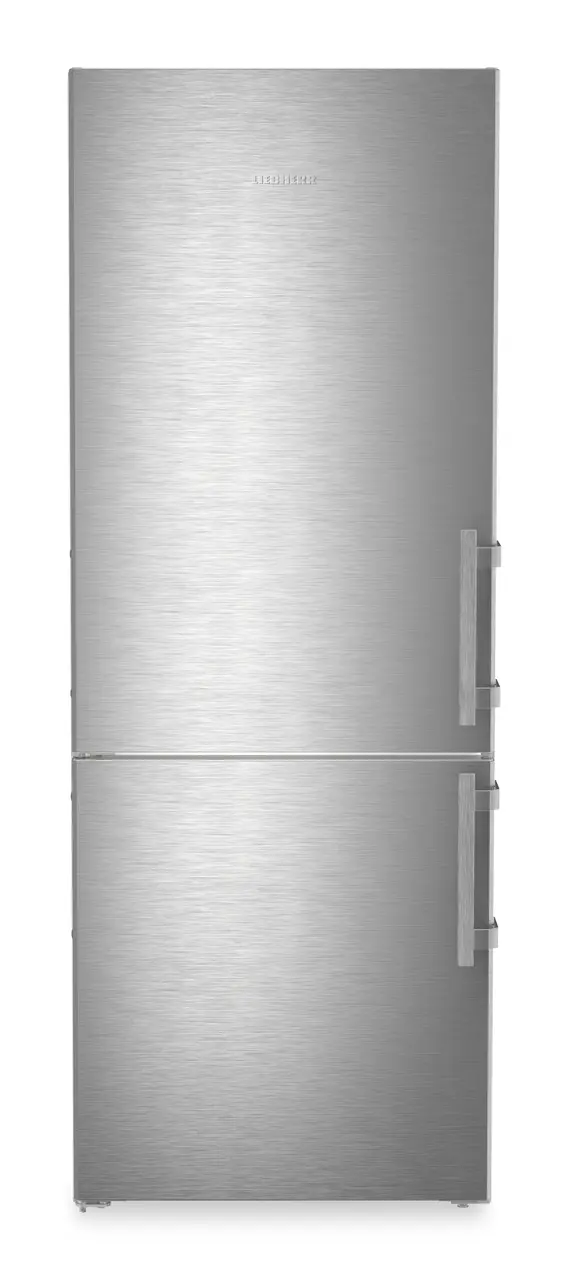 Product image, Perspective: straight closed, Combined fridge-freezers with EasyFresh and NoFrost, Casing colour: silver, Door colour: stainless steel