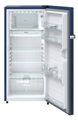 Product image, Perspective: straight open empty, Single-door refrigerator 191 l in 5 star with inverter compressor, Casing colour: blue, Door colour: Blue Rosette