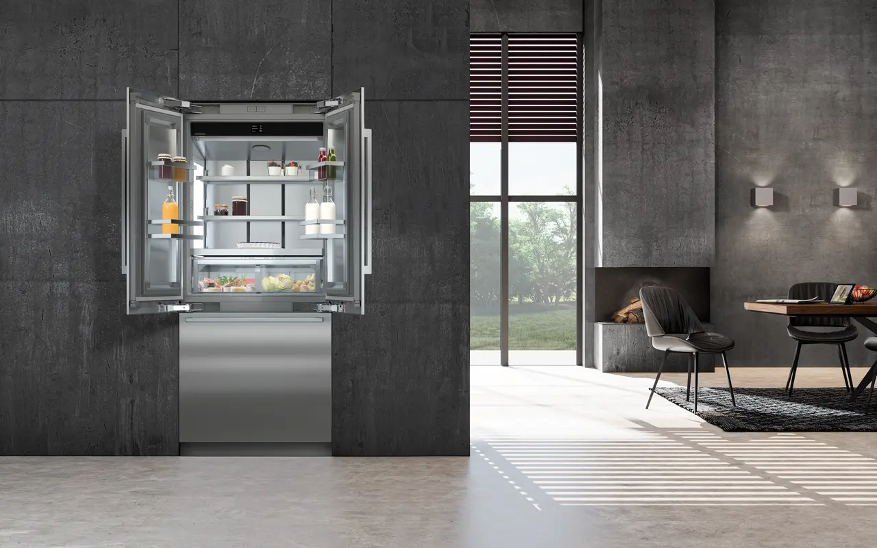 Product image, Perspective: milieu, Combined refrigerator-freezer with BioFresh and NoFrost for integrated use, Casing colour: grey