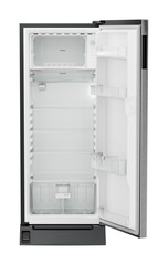 Product image, Perspective: straight open empty, Single-door refrigerator 222 l in 3 star with foot pedal base drawer, Casing colour: grey, Door colour: Silver Steel