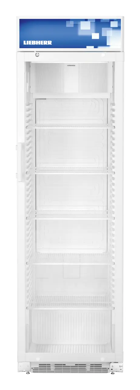 Product image, Perspective: straight closed empty, Forced-air display refrigerator refrigerators, Casing colour: black, Door colour: white