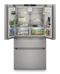 Produkt-Bild, Perspektive: gerade offen dekoriert, French-Door-Kühl-Gefrierkombination mit 2 Gefrierschubladen mit IceMaker, Gehäusefarbe: Silver, Türfarbe: Edelstahl