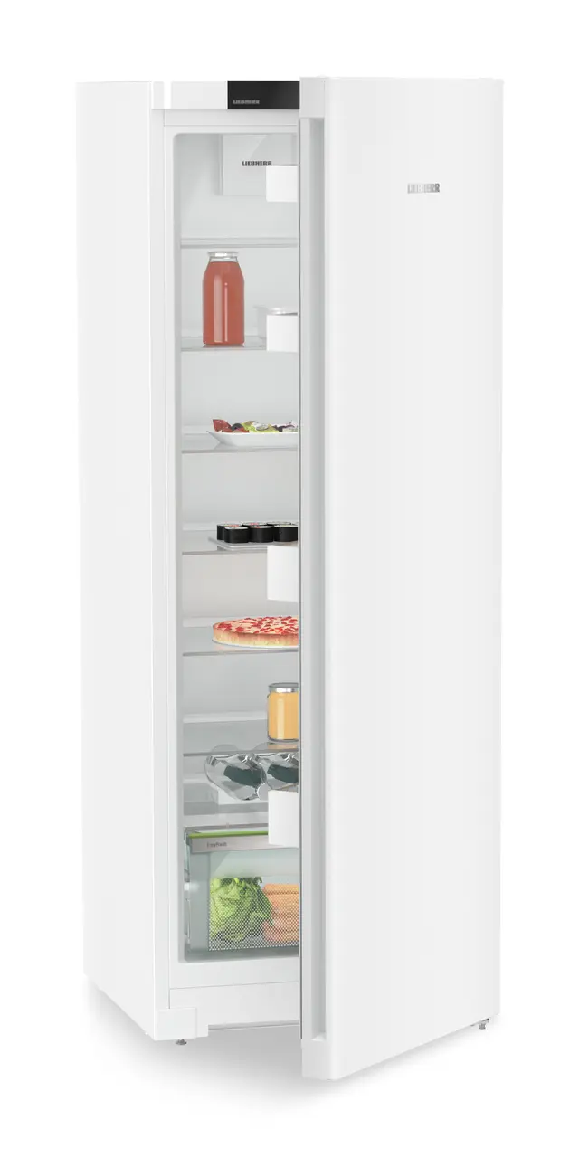 Product image, Perspective: oblique half-open decorated, Freestanding fridge with EasyFresh, Casing colour: white, Door colour: white