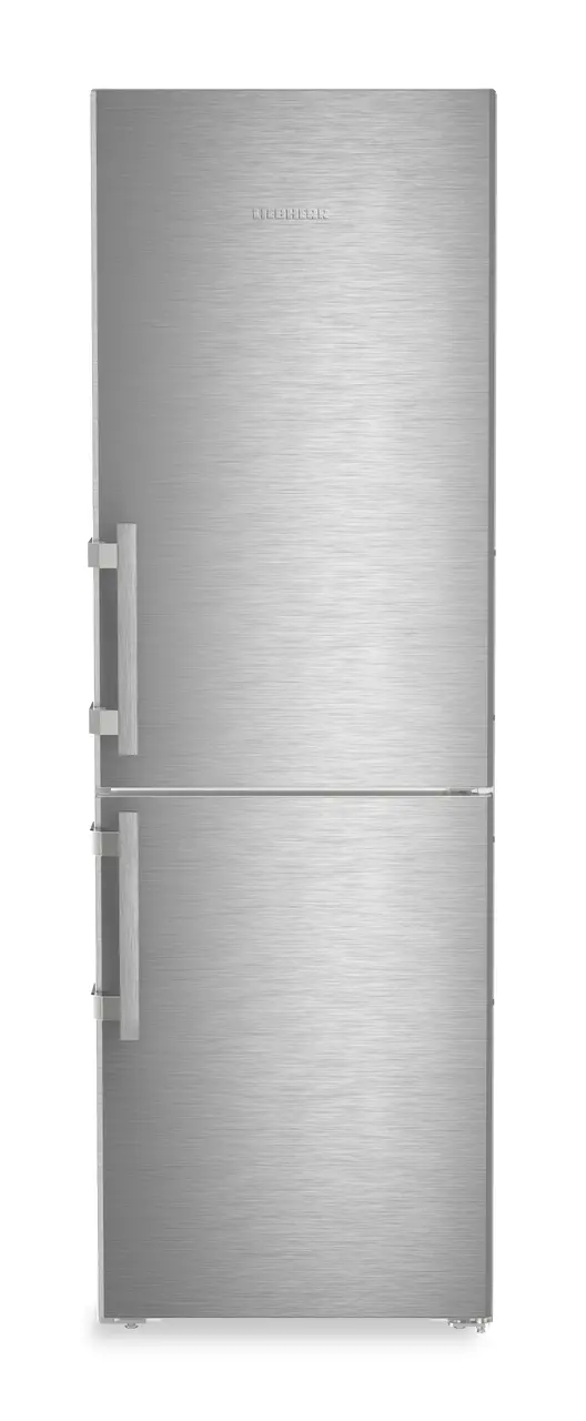 Product image, Perspective: straight closed, Combined fridge-freezers with EasyFresh and NoFrost, Casing colour: silver, Door colour: stainless steel