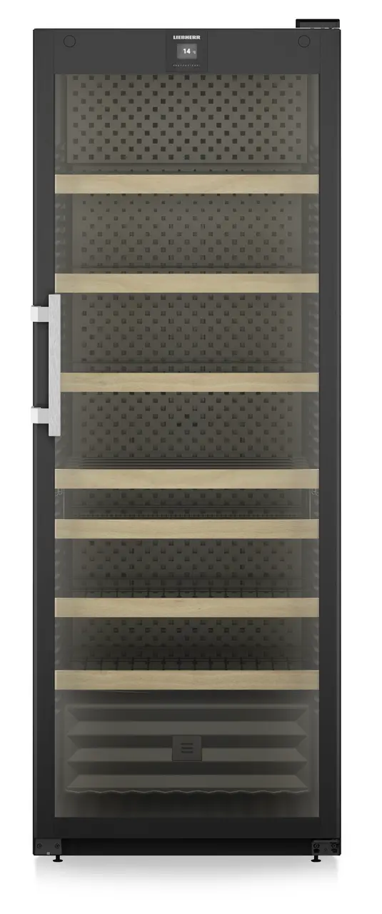 Produkt-Bild, Perspektive: gerade geschlossen leer, Weinschrank Professional, Gehäusefarbe: Schwarz, Türfarbe: Schwarz