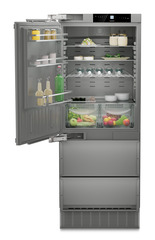 Product image, Perspective: straight open decorated, Combined refrigerator-freezer with NoFrost for integrated use, Casing colour: Anthracite