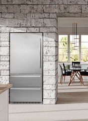 Product image, Perspective: milieu, Fridge-freezer with NoFrost, Casing colour: stainless steel, Door colour: stainless steel