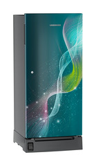 Product image, Perspective: oblique closed, Single-door refrigerator 191 l in 5 star with inverter compressor, Casing colour: grey, Door colour: Teal Strings