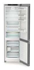 Product image, Perspective: straight open empty, Combined fridge-freezers with EasyFresh and NoFrost, Casing colour: silver, Door colour: stainless steel