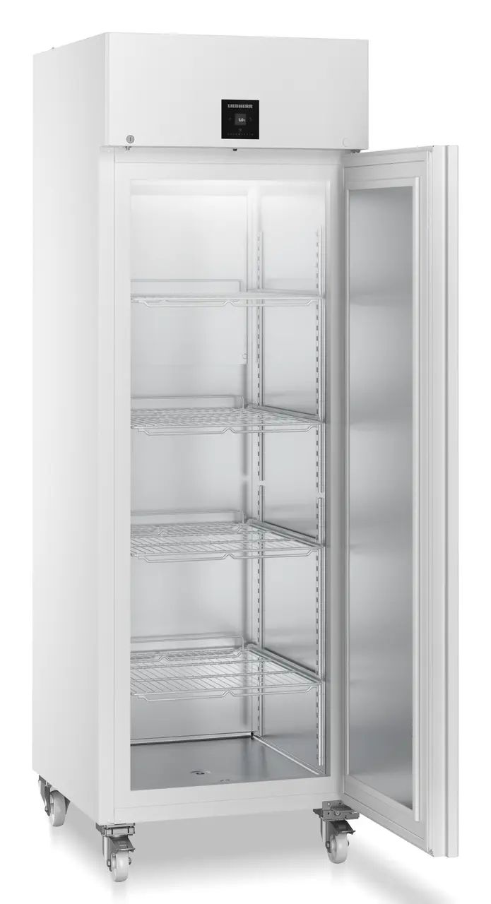 Product image, Perspective: oblique open empty, Laboratory refrigerator with convection cooling, Casing colour: white, Door colour: white