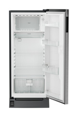 Product image, Perspective: straight open empty, Single-door refrigerator 202 l in 3 star with foot pedal base drawer, Casing colour: grey, Door colour: Silver Steel