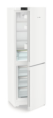 Product image, Perspective: oblique half-open empty, Combined fridge-freezers with EasyFresh and NoFrost, Casing colour: white, Door colour: white
