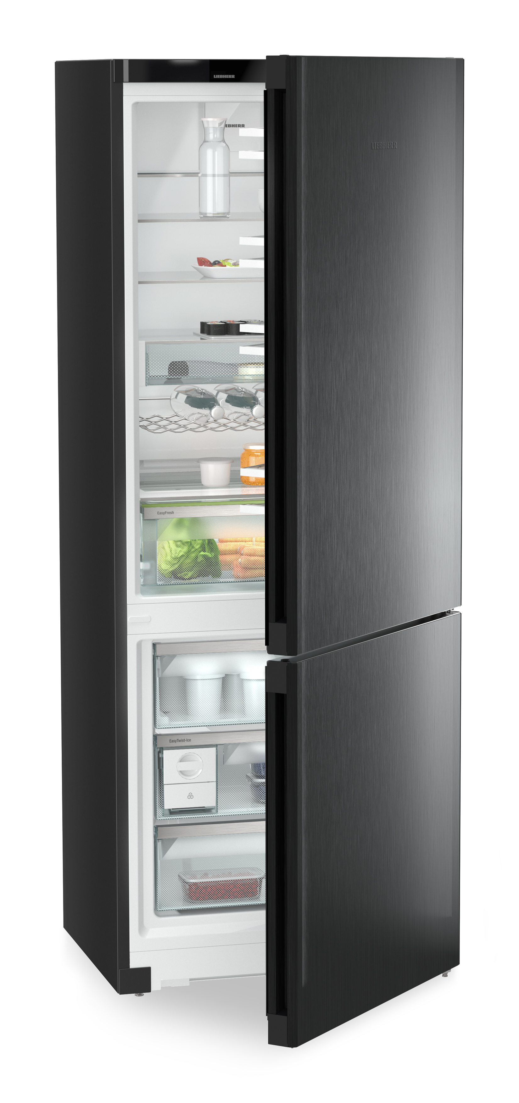 ליבהר מקרר מקפיא תחתון CNBDD 7723 בנפח 485 ליטר – NoFrost, DuoCooling, שקט 35dB, נירוסטה מושחרת