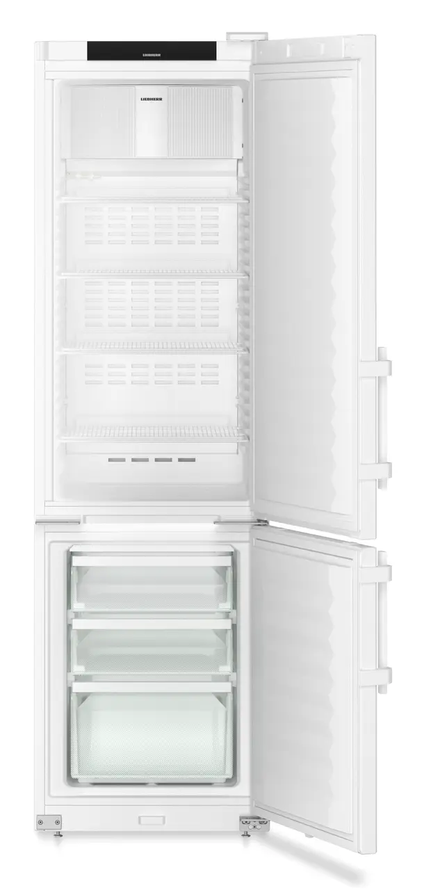 Produkt-Bild, Perspektive: gerade offen leer, Labor-Kühl-Gefrierkombination mit NoFrost, Gehäusefarbe: Weiß, Türfarbe: Weiß