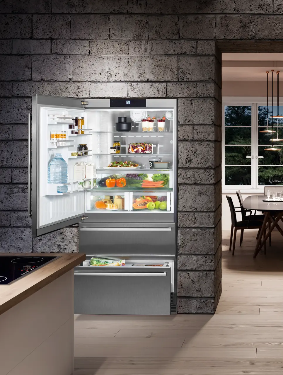 Product image, Perspective: milieu, Fridge-freezer with NoFrost, Casing colour: stainless steel, Door colour: stainless steel
