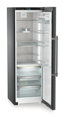 Product image, Perspective: oblique open empty, Freestanding refrigerator with BioFresh Professional, Casing colour: BlackSteel, Door colour: BlackSteel