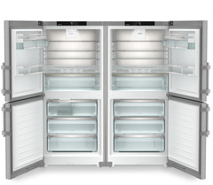 Product image, Perspective: straight open empty, Side-by-Side combination, Casing colour: silver, Door colour: stainless steel