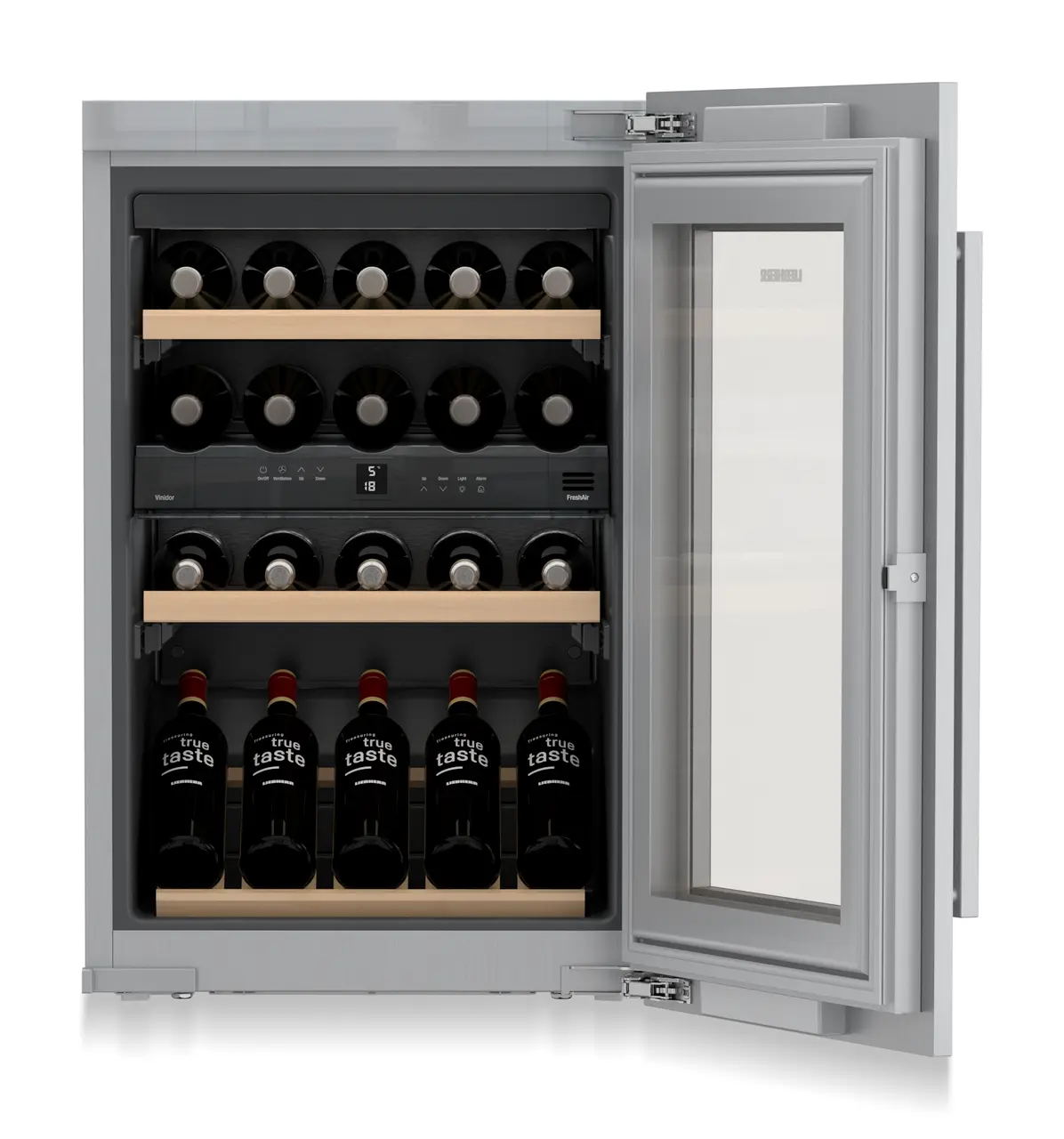 Product image, Perspective: special form, Built-in multi-temperature wine cabinet, Casing colour: silver, Door colour: silver