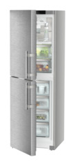 Product image, Perspective: oblique half-open decorated, Combination with NoFrost freezer compartment and full-space BioFresh, Casing colour: silver, Door colour: stainless steel