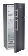 Product image, Perspective: oblique half-open empty, Fridge-freezer with NoFrost, Casing colour: grey, Door colour: Cobalt Steel