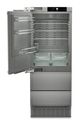 Product image, Perspective: straight open empty, Combined refrigerator-freezer with NoFrost for integrated use, Casing colour: Anthracite