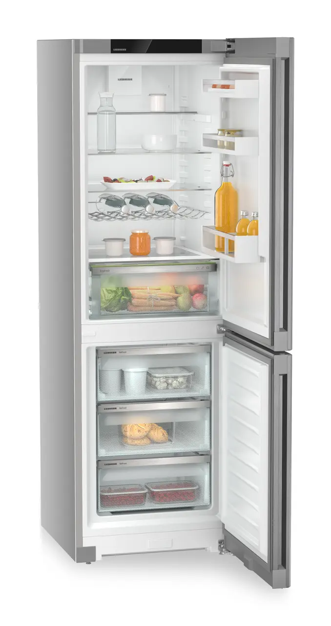 Tuotekuva, Näkymä: Viisto, avoin, somistettu, Jääkaappi-pakastinyhdistelmä, jossa EasyFresh ja NoFrost, Rungon väri: hopea