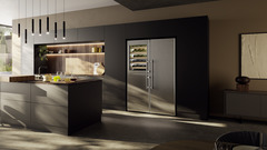 Product image, Perspective: milieu, Side-by-side combination with wine tempering compartment, Casing colour: stainless steel, Door colour: stainless steel