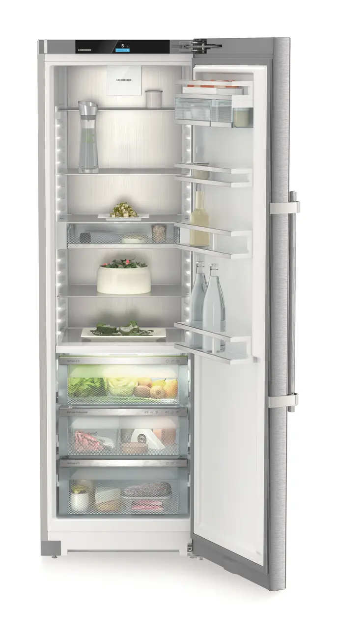 Product image, Perspective: straight open decorated, Freestanding refrigerator with BioFresh Professional, Casing colour: silver, Door colour: stainless steel