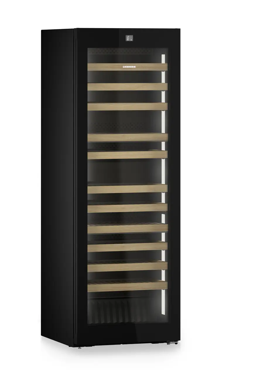 Product image, Perspective: oblique closed empty, Multi-temperature wine cabinet, Casing colour: black, Door colour: GlassBlack