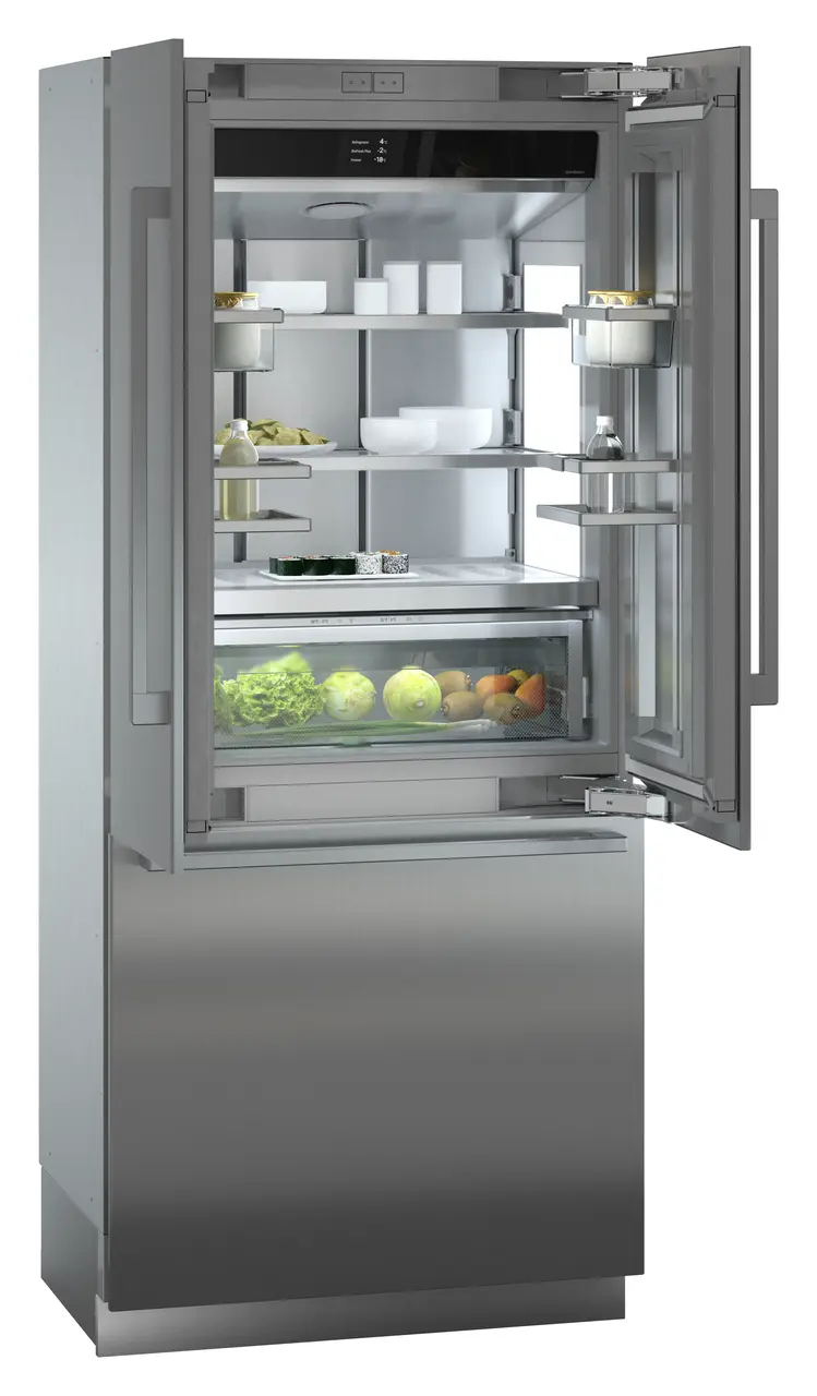 Product image, Perspective: oblique open decorated, Combined refrigerator-freezer with BioFresh and NoFrost for integrated use