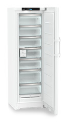 Product image, Perspective: oblique open empty, Freestanding freezer with NoFrost and EasyTwist-Ice, Casing colour: white, Door colour: white