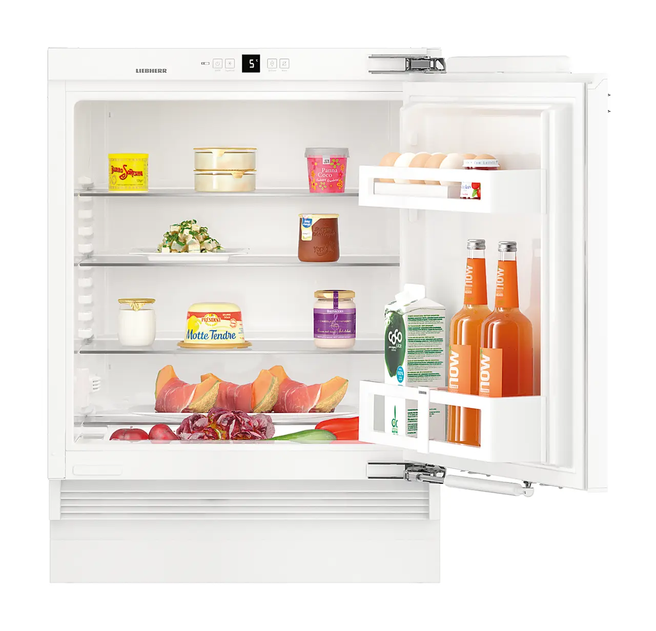 Product image, Perspective: straight open decorated, Under-worktop refrigerator for integrated use