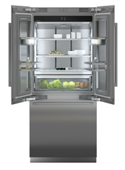 Product image, Perspective: straight open decorated, Combined refrigerator-freezer with BioFresh and NoFrost for integrated use, Casing colour: grey