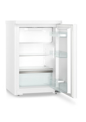 Izstrādājuma attēls, Perspektīva: Ieslīps skats, atvērts, bez produktiem, Zemais ledusskapis, Korpusa krāsa: balta, Durvju krāsa: balta