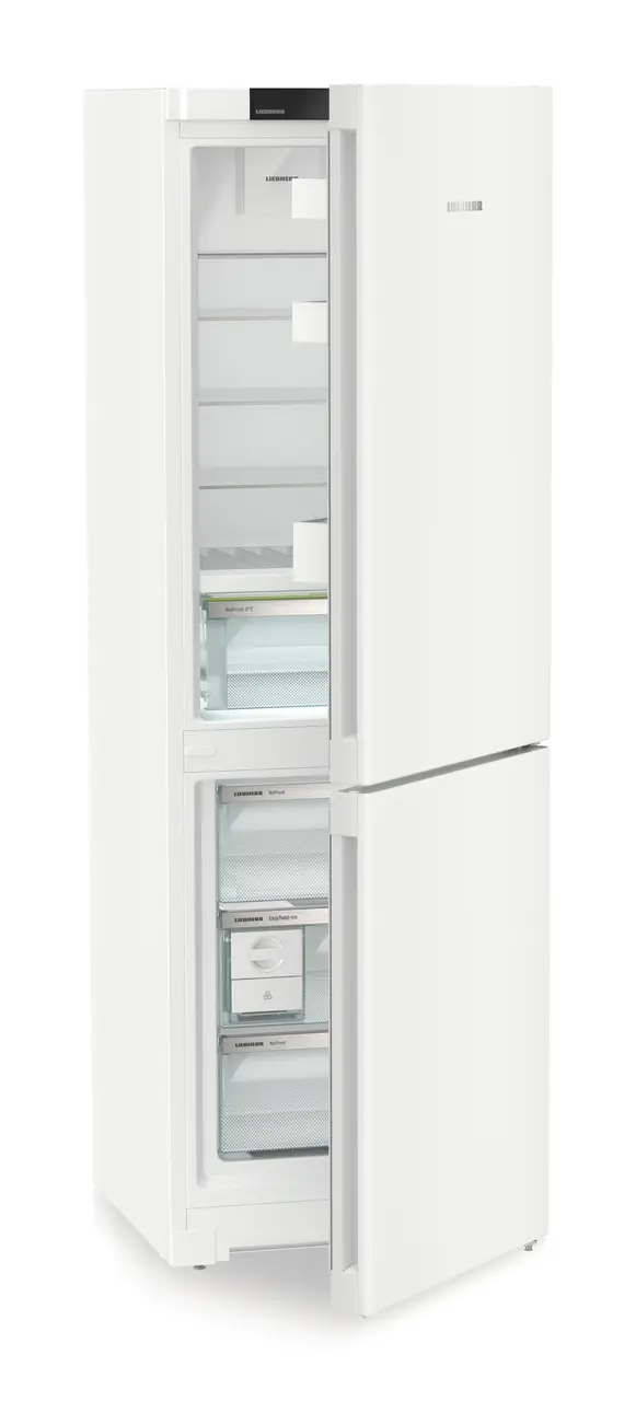 Product image, Perspective: oblique half-open empty, Fridge-freezer with BioFresh and NoFrost, Casing colour: white, Door colour: white