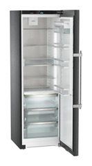 Product image, Perspective: oblique open empty, Freestanding refrigerator with BioFresh Professional, Casing colour: BlackSteel, Door colour: BlackSteel