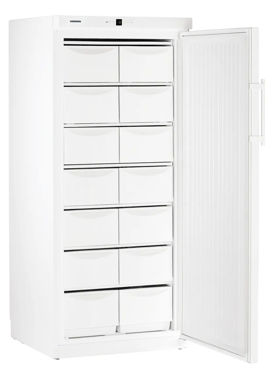 Product image, Perspective: oblique open empty, Freezer with static cooling, Casing colour: white
