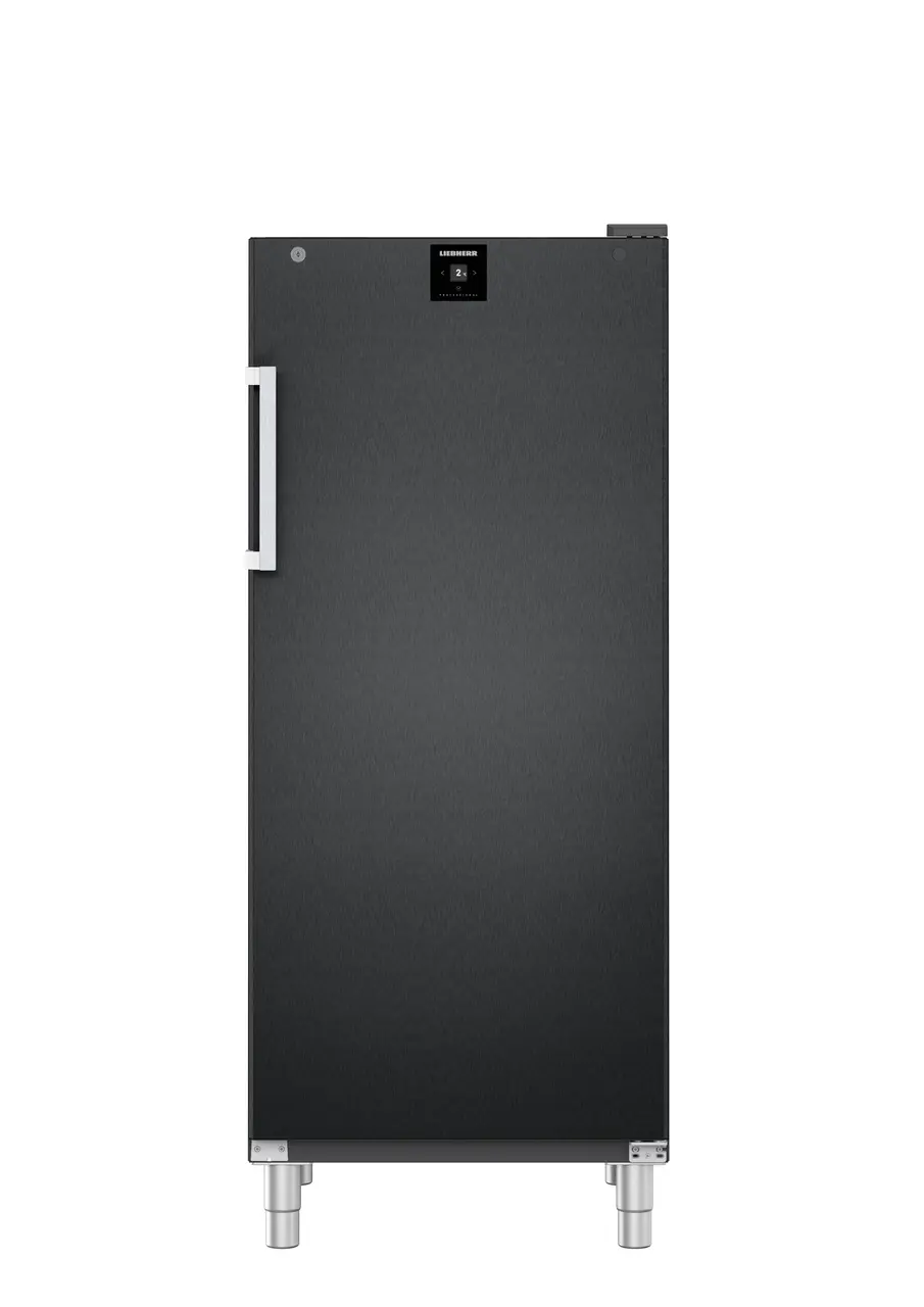 Product image, Perspective: straight closed empty, Forced-air refrigerator, Casing colour: BlackSteel, Door colour: BlackSteel