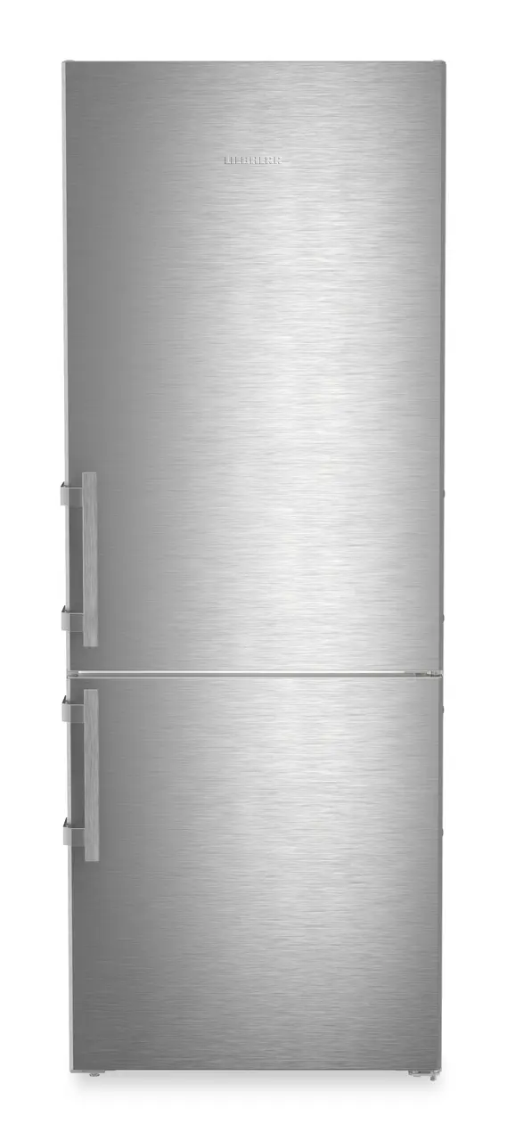Product image, Perspective: straight closed, Combined fridge-freezers with EasyFresh and NoFrost, Casing colour: silver, Door colour: stainless steel