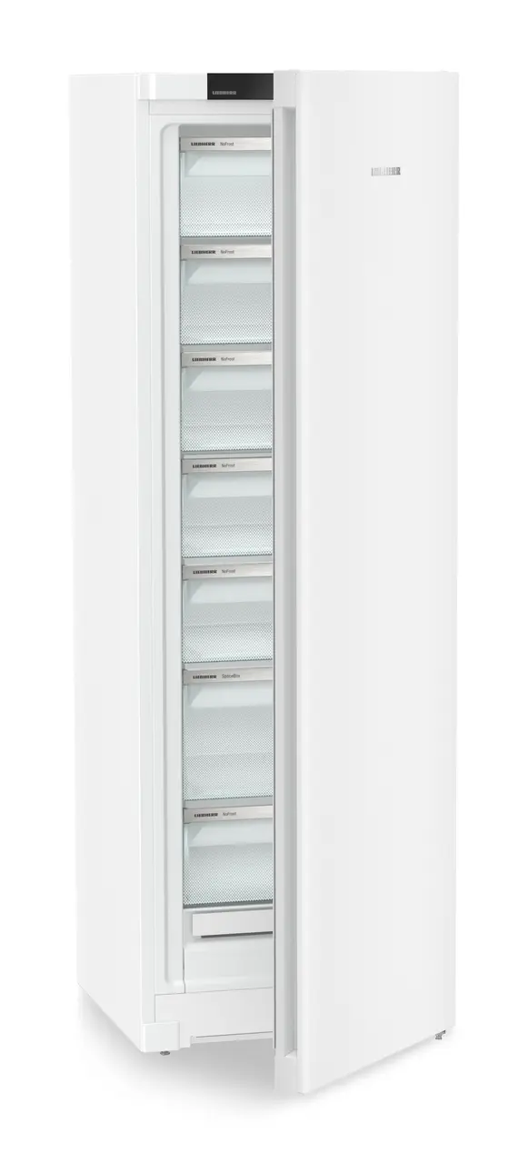 Product image, Perspective: oblique half-open empty, Freestanding freezer with NoFrost, Casing colour: white, Door colour: white