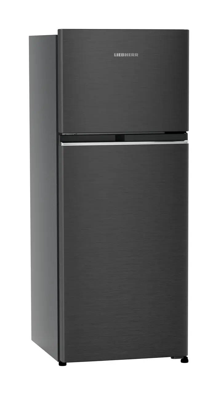 Product image, Perspective: oblique closed, Fridge-freezer with NoFrost, Casing colour: grey, Door colour: BlackSteel